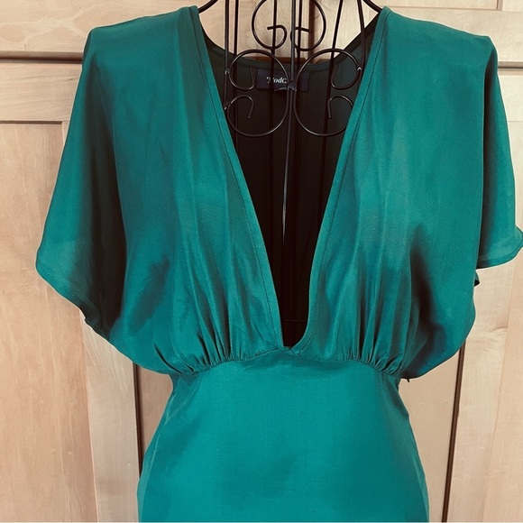 ModCloth Hunter green deep V neck short sleeve maxi Dress size XS - Picture 4 of 14